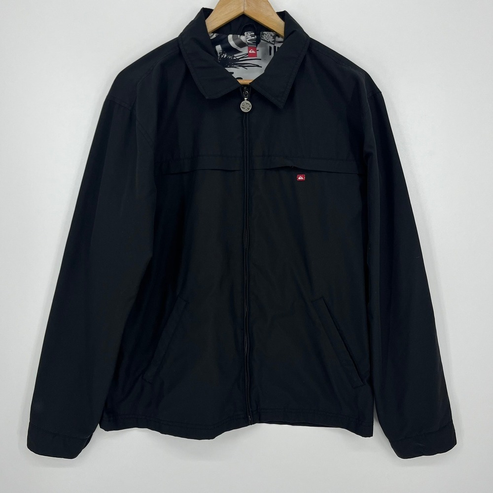 Quiksilver Mens Black Full Zip Lightweight Jacket Graphic Lining Vtg Y2K